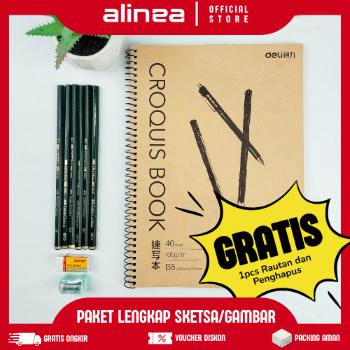

Paket Lengkap Sketsa Gambar B5 – Buku Sketsa Ring + Pensil Faber Castell 8B–H + Free Penghapus & Rautan Joyko