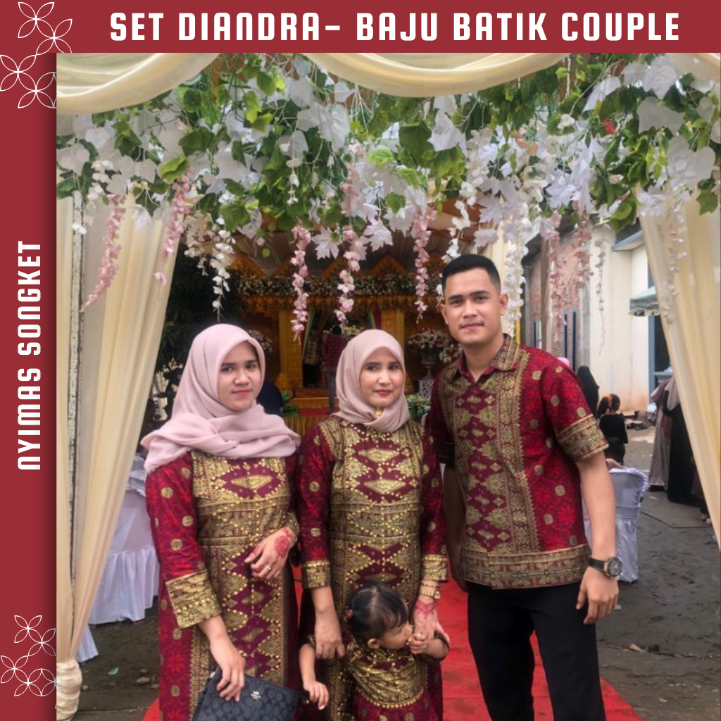 Tina Songket | Baju Songket Palembang Pria Wanita Couple Anak | Set Rok/Pashmina Hijau Cantik