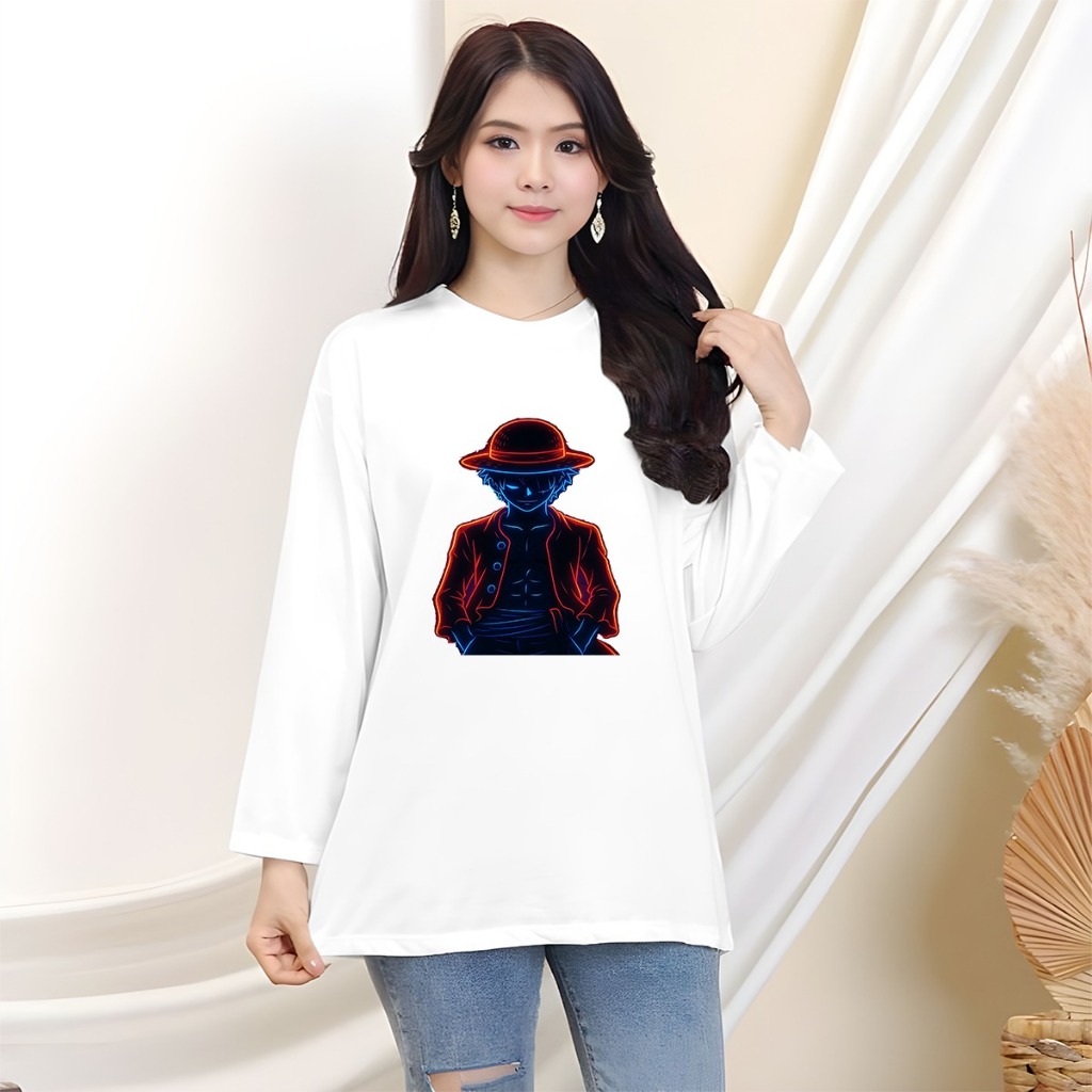 Kaos distro oblong oversize lengan panjang One Piece