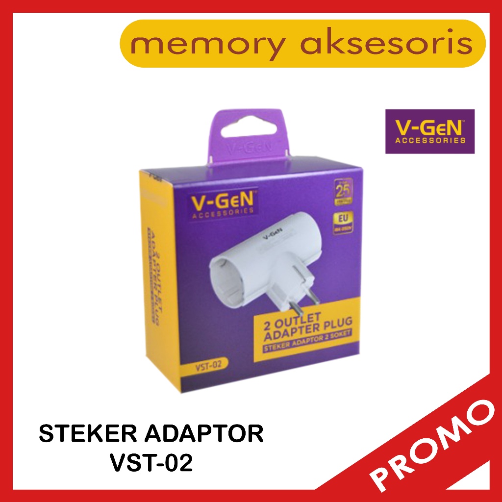 Steker T V-GeN VST-02 Stop Kontak 2 Lubang