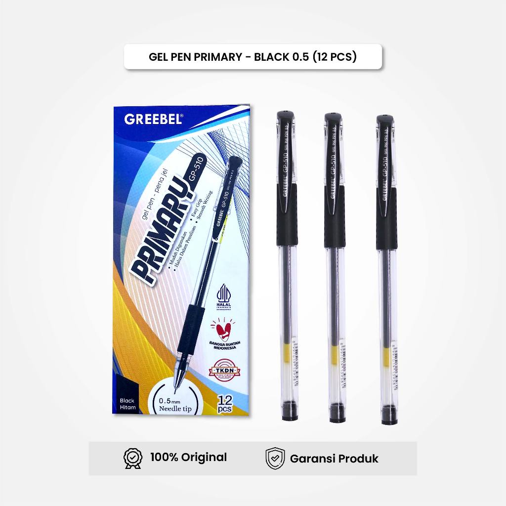 

[TERMURAH] GREEBEL Gel Pen / Pulpen Gel GP-510 PRIMARY Hitam 0.5 (12PCS/SET) / Pulpen Gel Murah Grosir