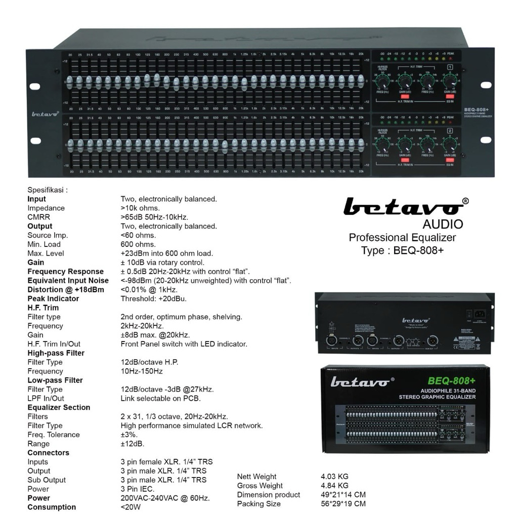 Equalizer Betavo BEQ-808+ Plus Out Put Subwofer