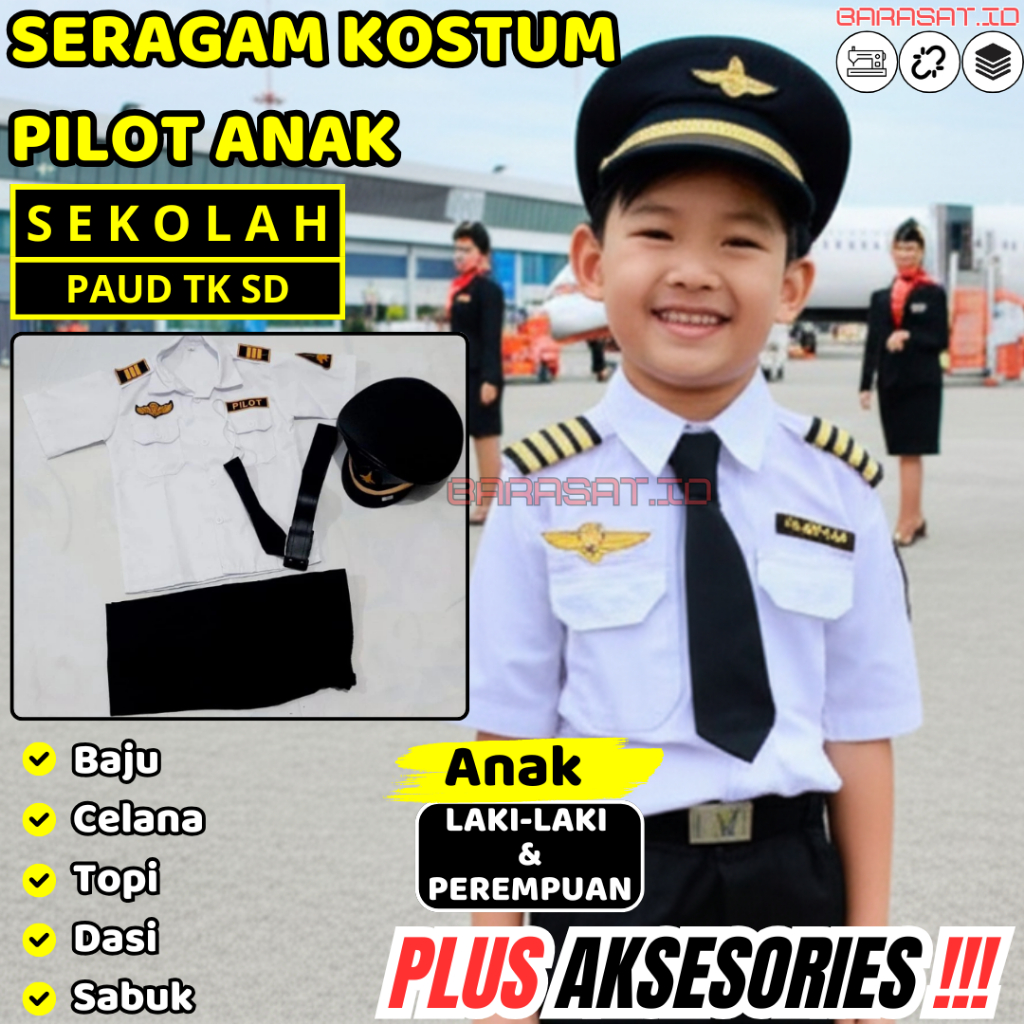 Baju Kostum Pilot Anak Laki Laki Perempuan Lucu  baju pilot anak kecil  baju pilot anak TK  baju pil