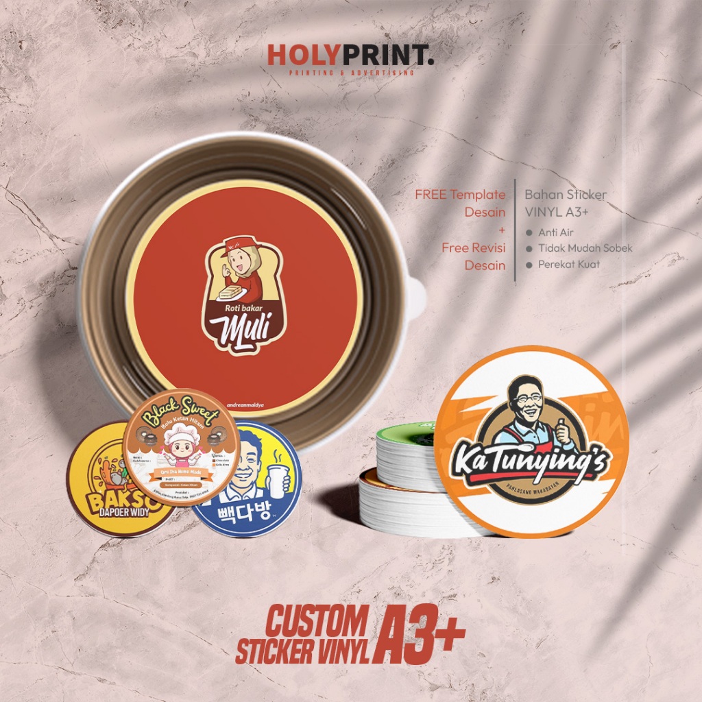

Custom Sticker Vinyl Waterproof / Label Makanan & Segel Kemasan - Stiker Vinyl A3+