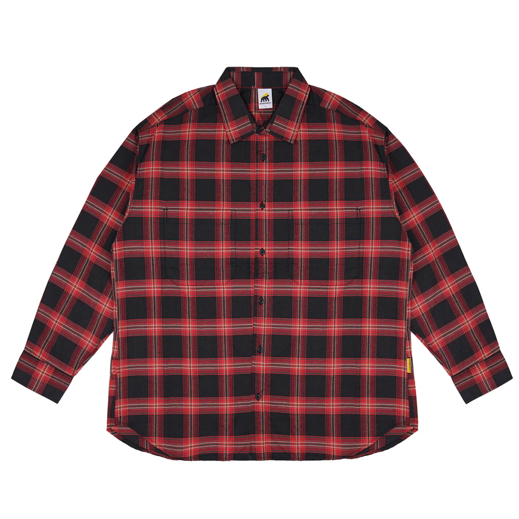House of Smith BJM Kemeja Flanel Oversize Pria - Double Pocket Oversized Flannel Black Red - Flannel