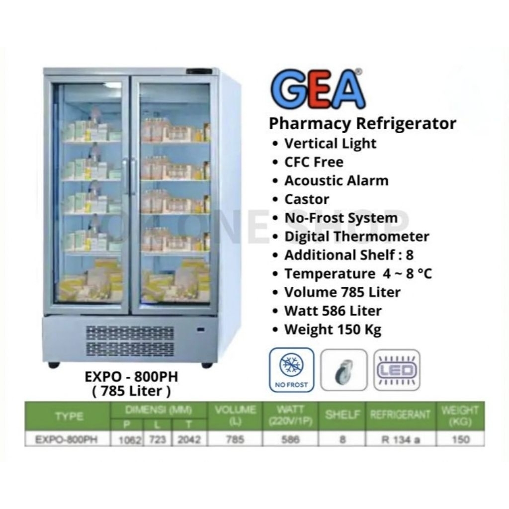 GEA 800PH Pharmaceutical Refrigerator Gea Expo Showcase Obat 785 Liter