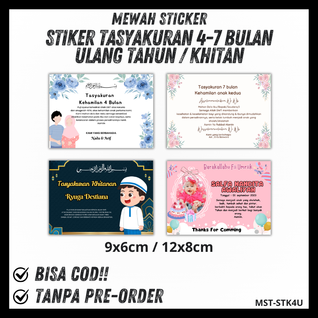 

Cetak Kartu/Stiker Tasyakuran 4 7 Bulan, Custom Stiker Tasyakuran Khitan Ulang Tahun