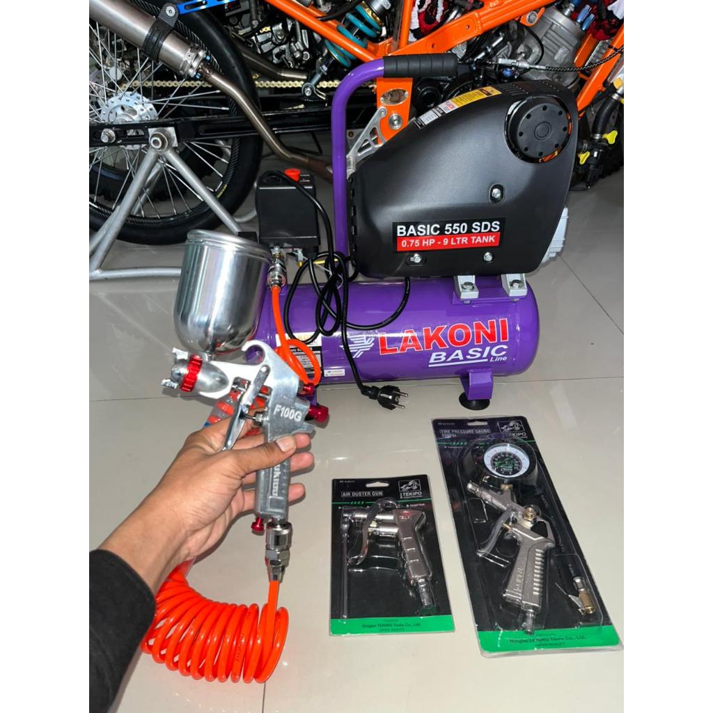 Paket Mesin kompresor angin listrik Silent Oilles Lakoni Basic 9S 9 S