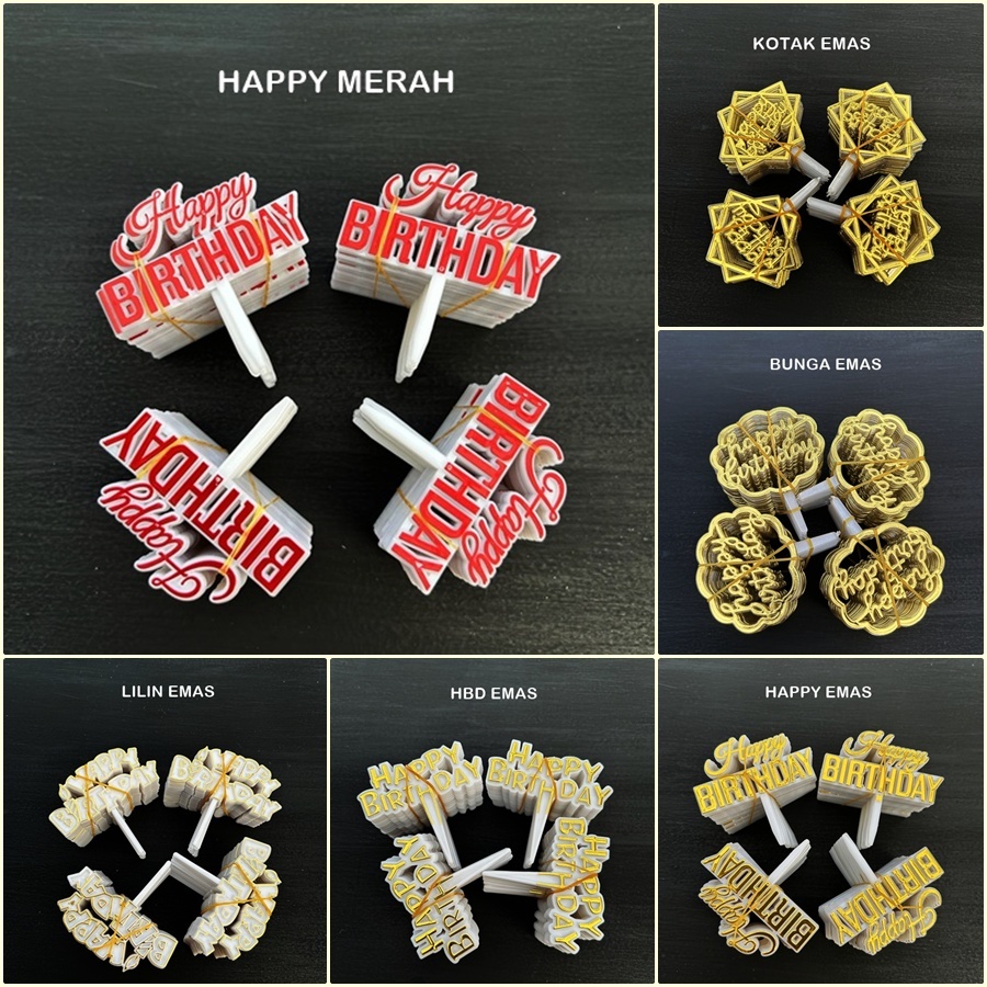 GTOPR-44 : Grosir Cake Topper Hiasan Kue Plastik / Tusukan Kue Ultah HBD Happy Birthday Kecil (per p