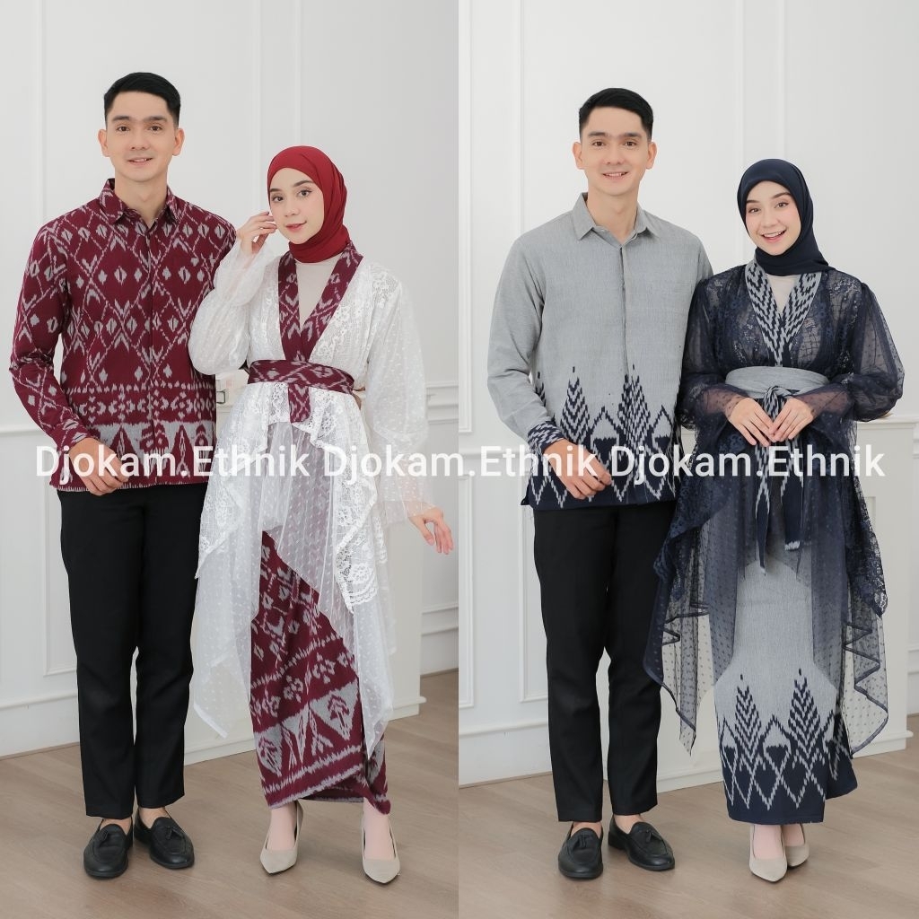 Baju Tenun Couple Series Andini Setelan Kebaya Andini X Kemeja Tenun Ethnik Pasangan Kondangan