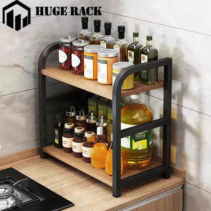 Rak Bumbu Dapur Stainless Steel Penyimpanan 2 Susun Rak bumbu dapur Estetik Rak Sudut Dapur