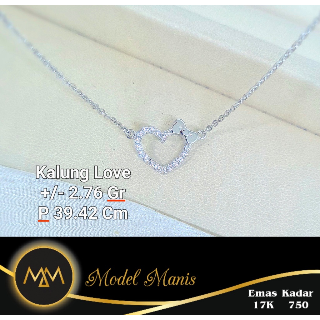 Model Manis Gold - Kalung Love Pita Putih - Emas 17k  750