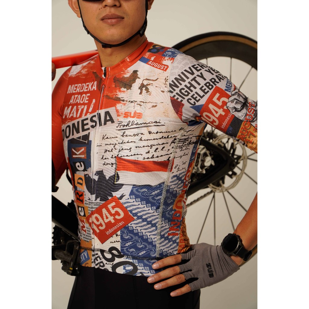 NEW DEALS SUB JERSEY VINTAGE INDONESIA UNISEX LONG SLEEVE CYCLING JERSEY RED - JERSEY SEPEDA PRIA