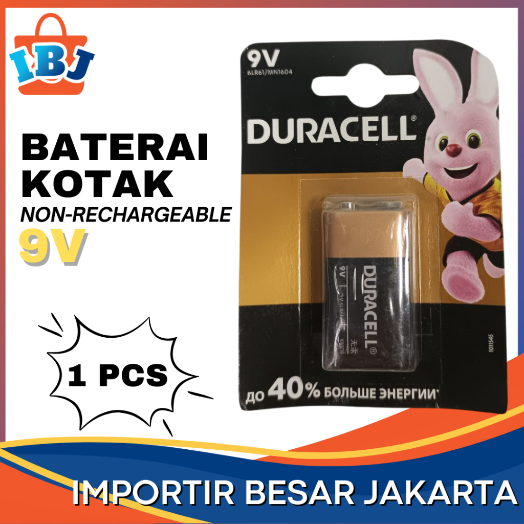 Baterai 9V Duracell Alkaline Non-Cas Batre Radio Microphone Walkie Talkie 1 PCS