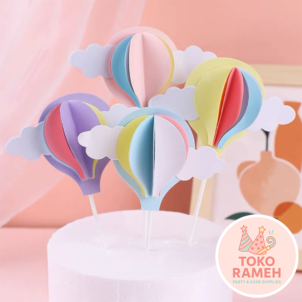 Topper Cake Balon Udara Kertas Karakter Lucu Hiasan Kue Ulang Tahun Anak Awan Langit