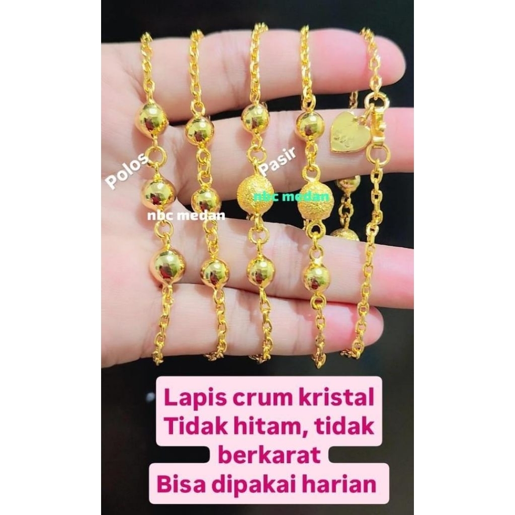 Gelang Boba crum kristal emas muda dan titanium free size