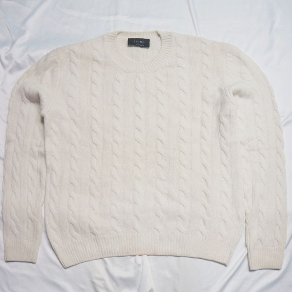 LAINE Cable Kepang Broken White Minus Noda Warna & Kotor Knitwear Sweater Sweatshirt Crewneck Rajut 
