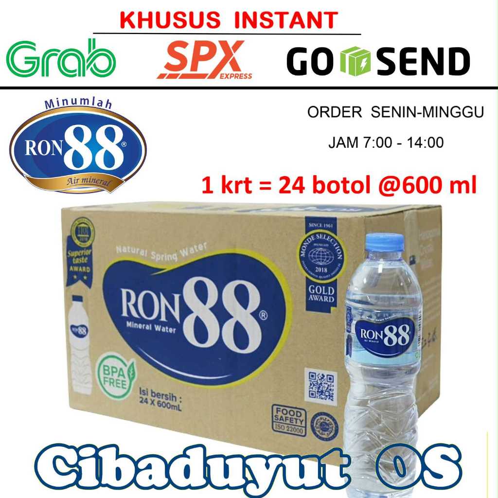 

RON 88 600ml (1 dus=24) AIR MINUM MINERAL RON88 KHUSUS INSTAN