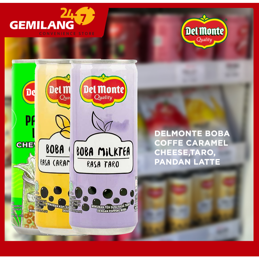 

DELMONTE BOBA COFFE CARAMEL CHEESE, MILKTEA TARO, PANDAN LATTE 240ml