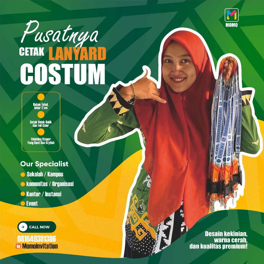 

Cetak Lanyard Custom Murah | Tali ID Card Desain Bebas, Premium, Full Color, Printing.