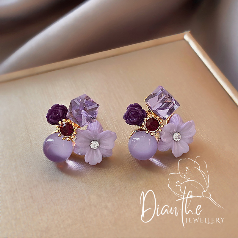 121 - Quinlan -  Anting Style Korea - Anting Bunga Ungu - Anting Pesta - Dianthe Jewellery