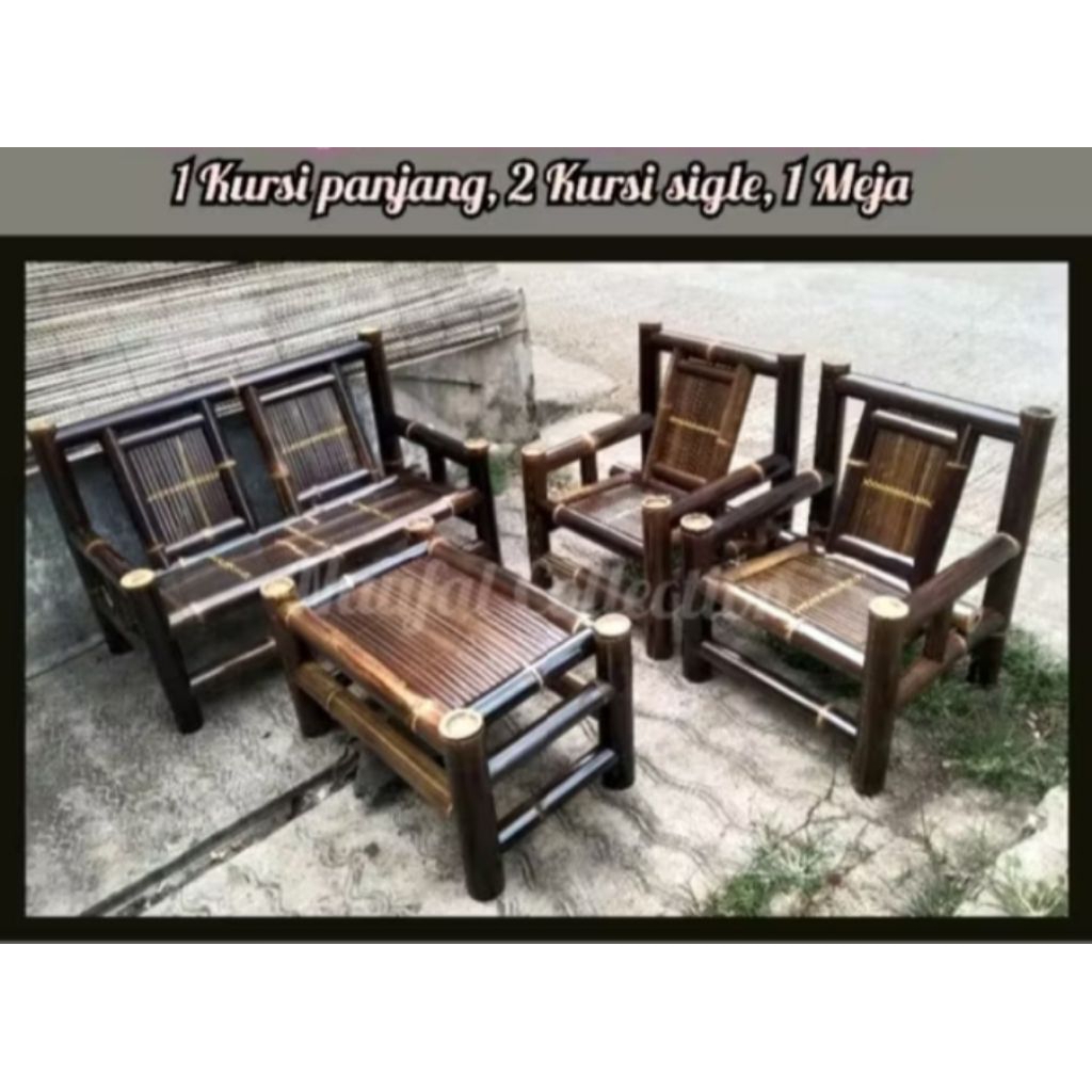 set kursi bambu, bangku teras, bangku taman