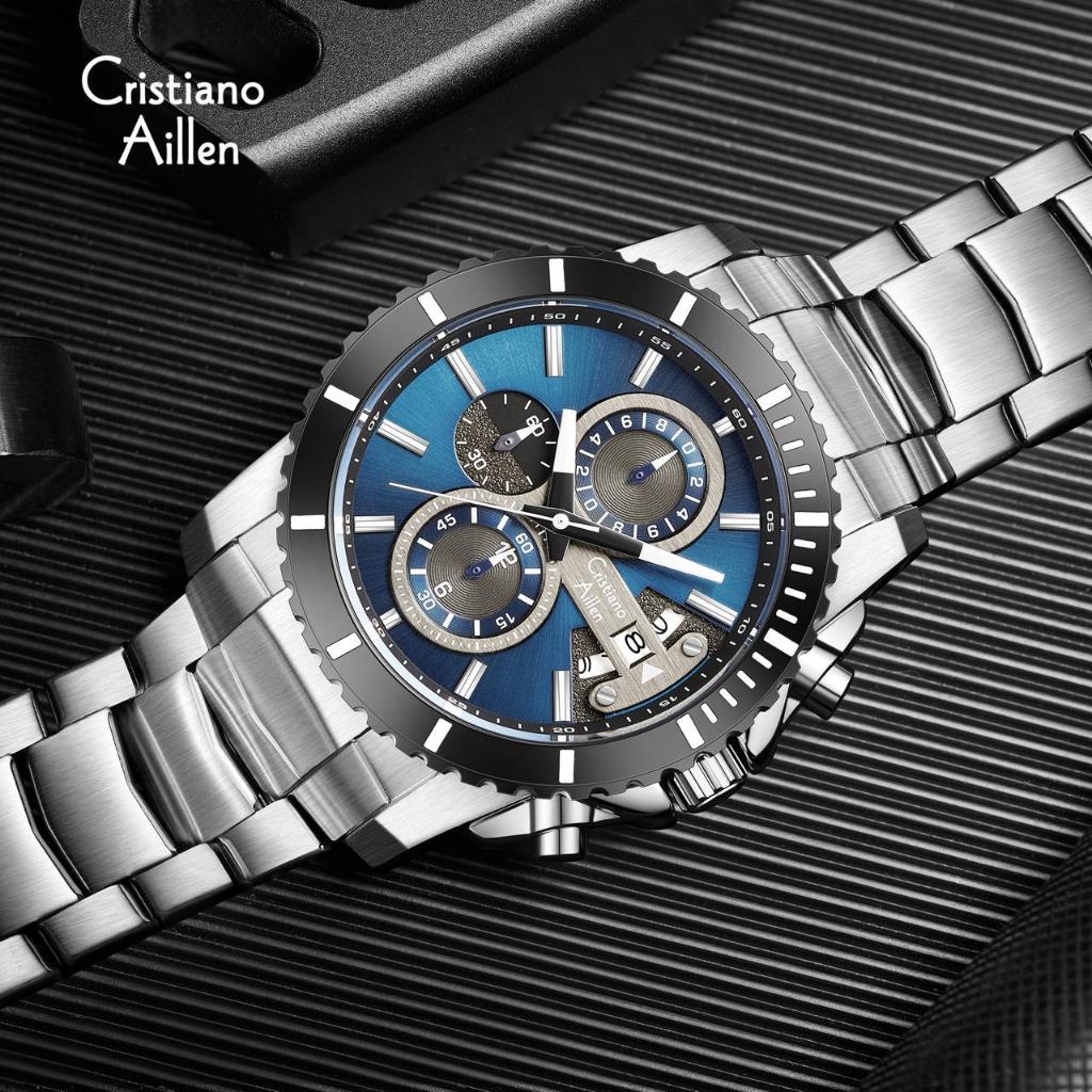 JAM TANGAN PRIA CRISTIANO AILLEN CA 8898 RANTAI STAINLESS STEEL CRONOGRAF WATER RESISTANT 3ATM