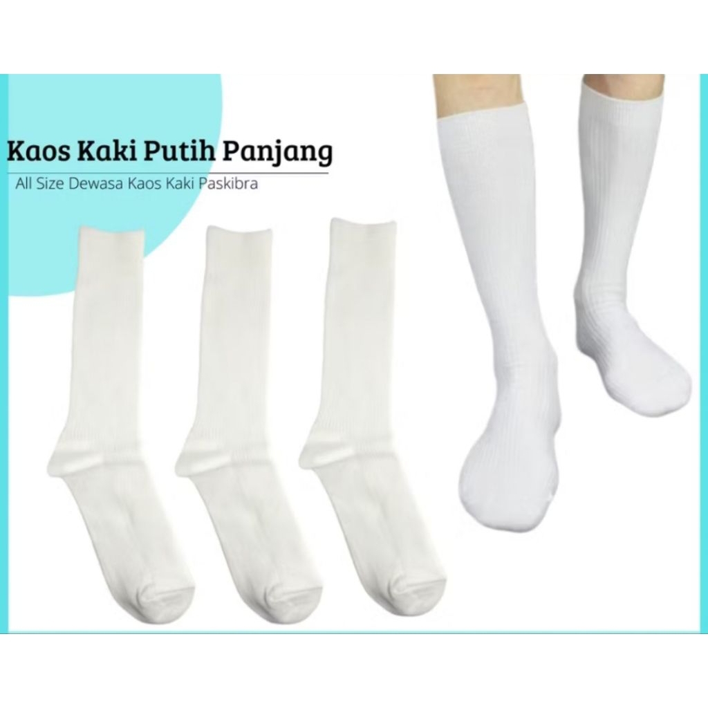 Kaos Kaus Kaki Panjang Tebal Pria Dan Wanita Putih Polos / Kaos Kaki Paskibra