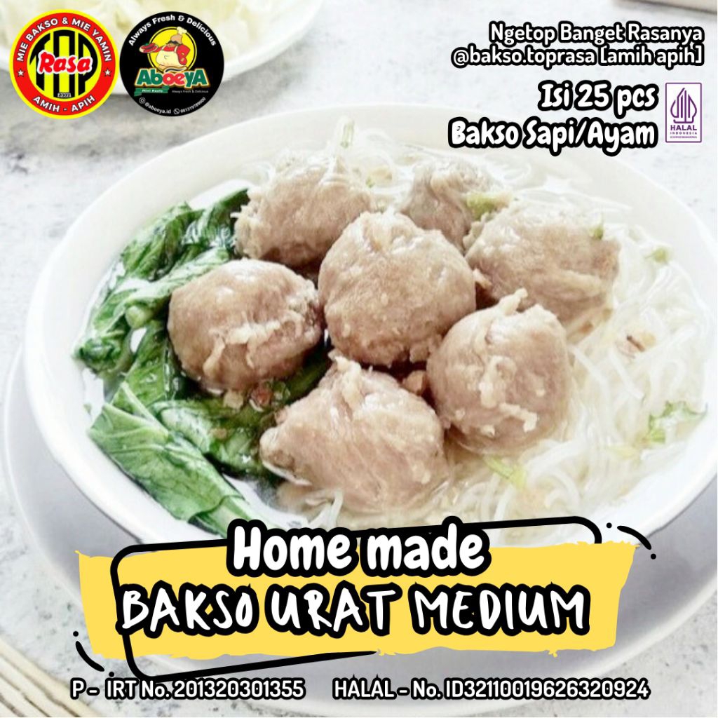 

Frozen Bakso Urat Medium Bakso Daging Sapi/Ayam Urat Medium [isi 25pcs] Free Bumbu Kuah Kaldu