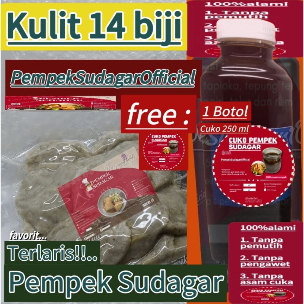 

Pempek kulit paket isi 14biji + free botol cuko 250ml (Di vacum) # pempek bandung # pempek ikan tenggiri asli # pempek enak