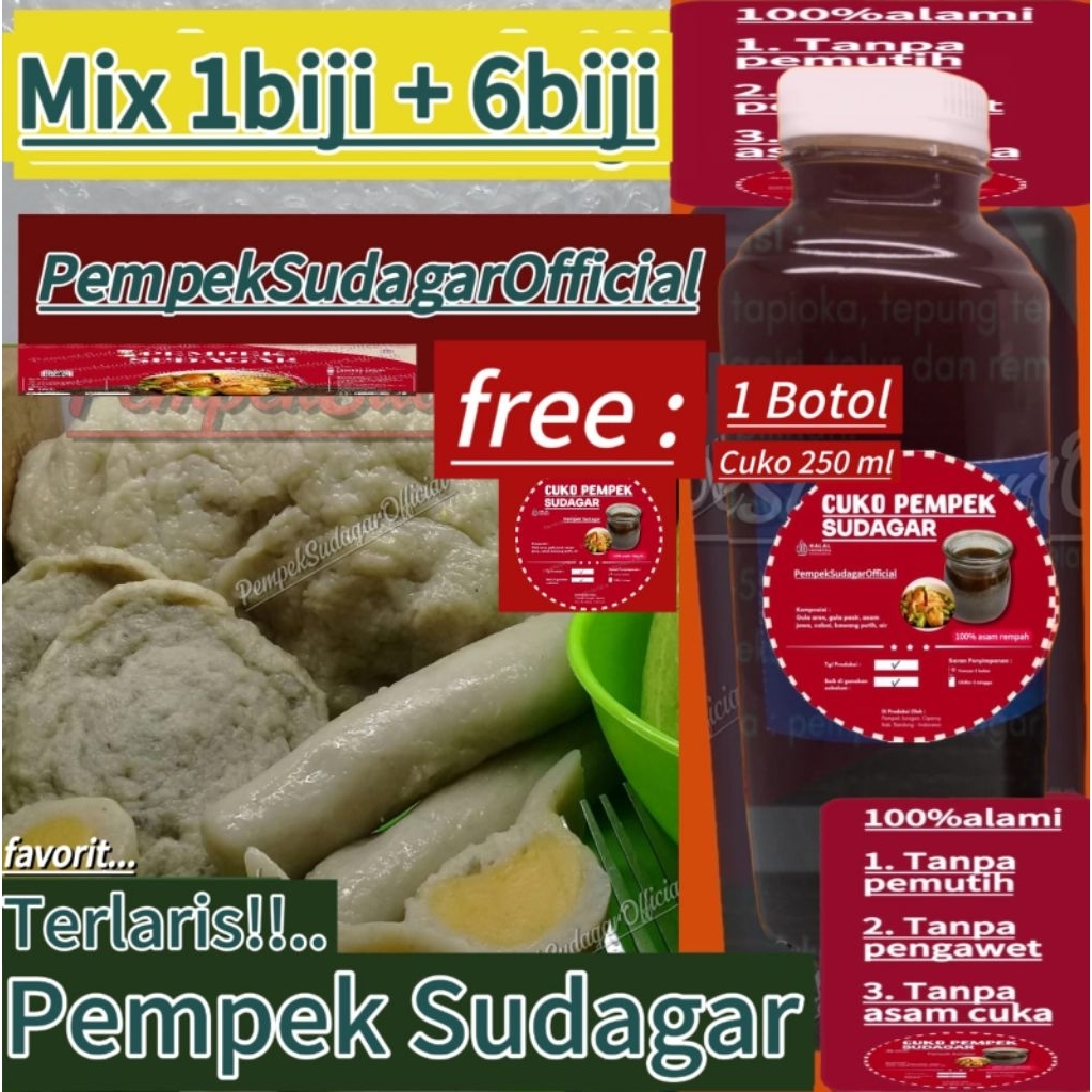 

Pempek paket isi 1biji kapal selam besar + 6biji pempek kecil + free 1botol cuko 250ml # All varian (Di vacum) # pempek bandung # pempek enak # pempek ikan tenggiri asli