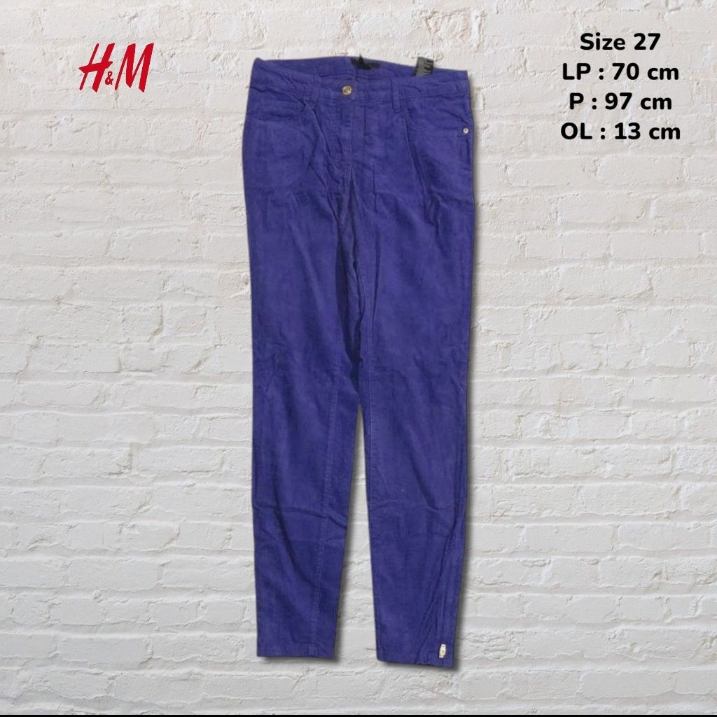 Size 27 Celana Panjang Corduroy HnM Blue Purple Skinny fit Original Second Preloved #C2J85