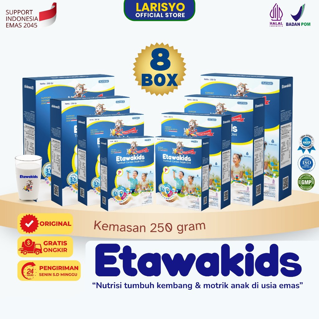 

Susu Etawa Anak Etawakids Platinum Mendukung Motorik, Pencernaan & Imun Tubuh 8 Box
