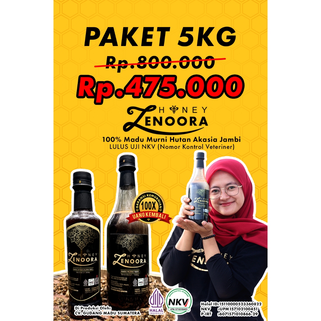 

Paket Reseller 5KG Zenoora Honey Madu Hitam 1KG Asli Nektar Hutan Akasia Jambi Bersertifikasi NKV