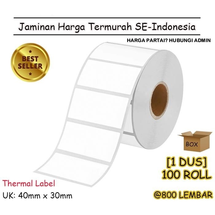 

LABEL THERMAL [40 x 30] KERTAS STIKER BARCODE 40x30 mm (800 Pcs) - BOX