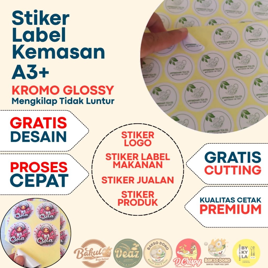 

STIKER LABEL KEMASAN A3+ Kromo Glossy (Stiker Logo, Stiker Produk, Stiker Nama Usaha)