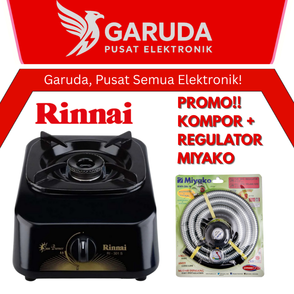 RINNAI Kompor Gas 1 TUNGKU Teflon RI 301 S / Jumbo - GARANSI RESMI ORIGINAL 1 TAHUN