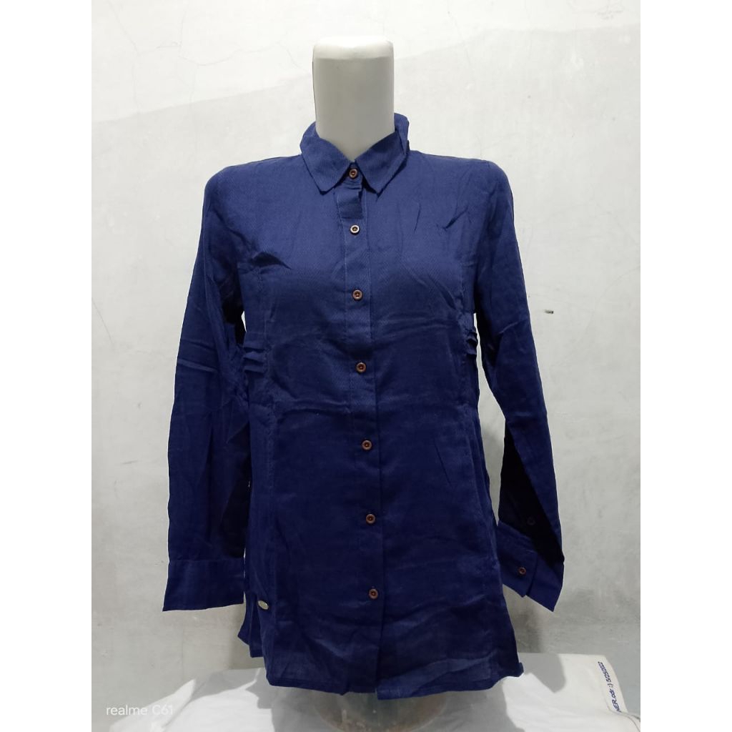 Promo Baju Kemeja Blouse Wanita MPD Emba Solid Navy Size S Dan M