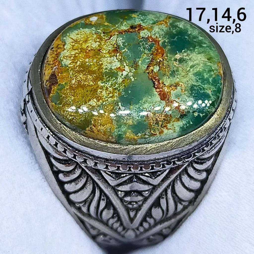 cincin batu akik asli pirus persia serat emas antik top hq natural (asli alam)