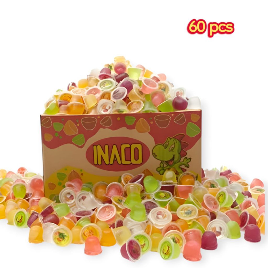 

inaco jelly fruits curah isi 60 pcs exp terbaru