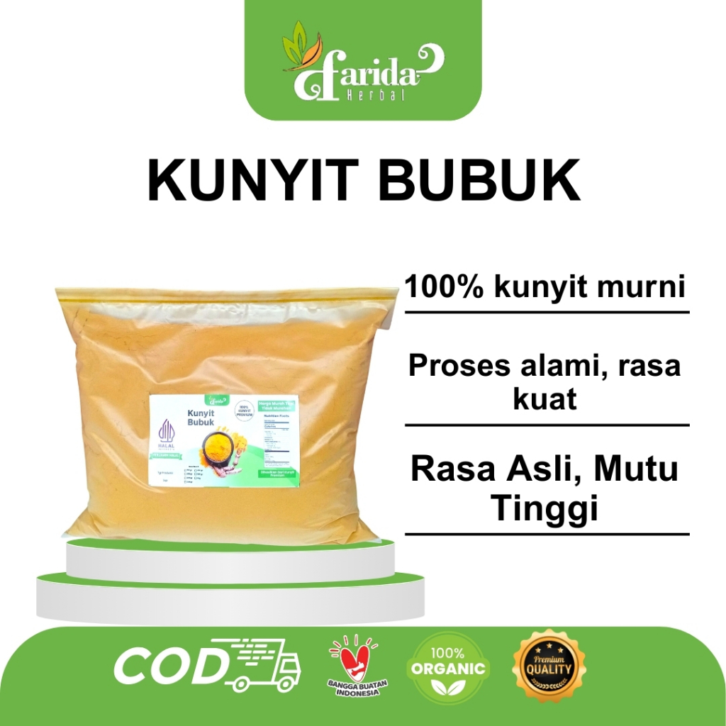 

Kunyit Bubuk Organik Farida Herbal Bumbu Dapur dan Minuman Sehat 100% Asli