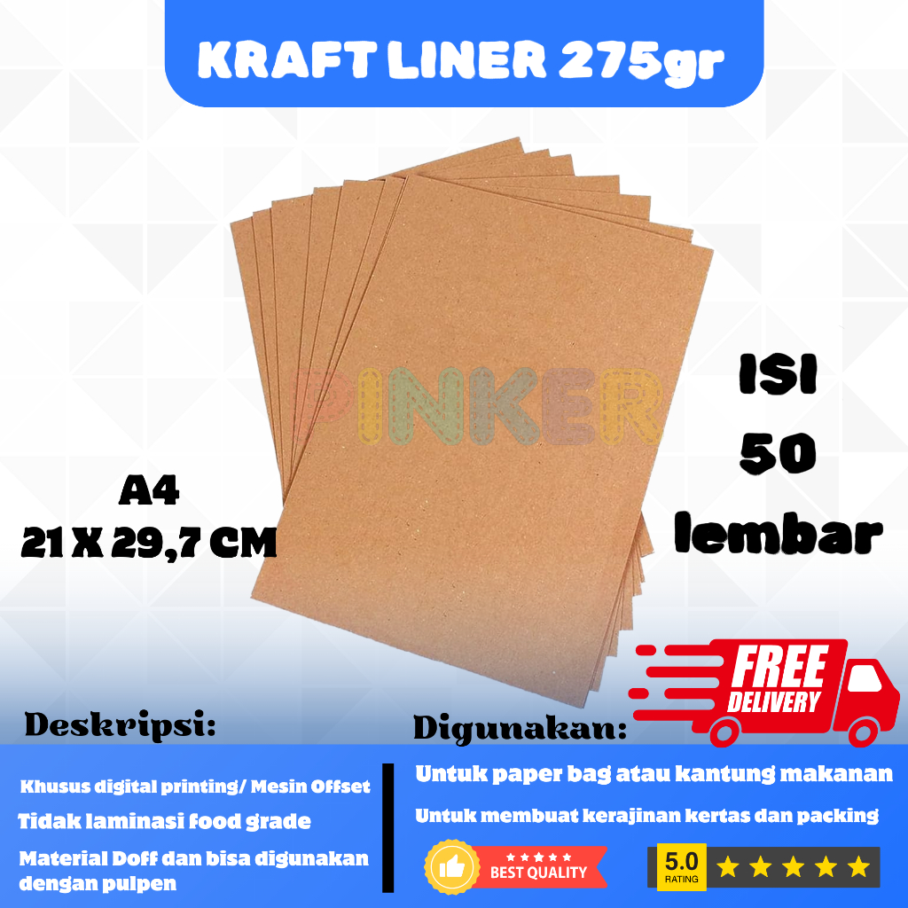 

Kertas Kraft A4 Liner 275 gsm isi 50 lembar / Kertas Kraft Liner A4 200 gsm