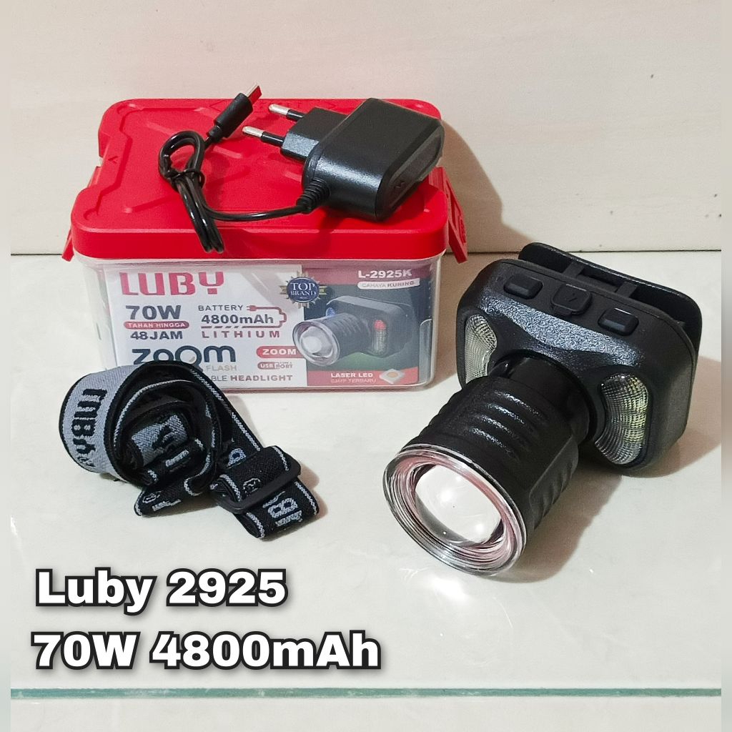 senter kepala luby zoom LED Laser 70W luby 2925 rechargable Baterai
