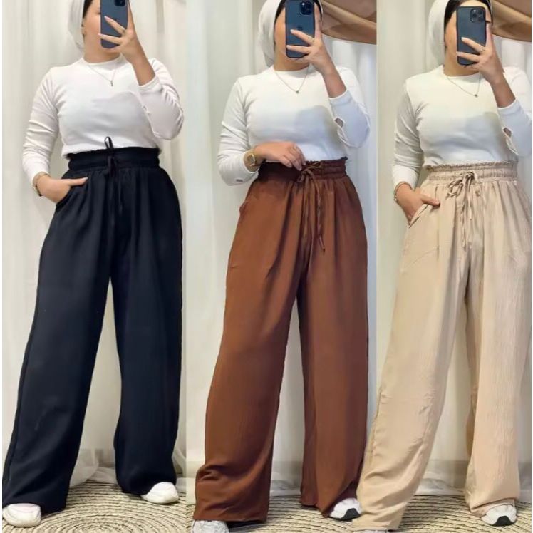 Celana Kulot Rayon Polos Celana Wanita Rayon Tebal Highwaist