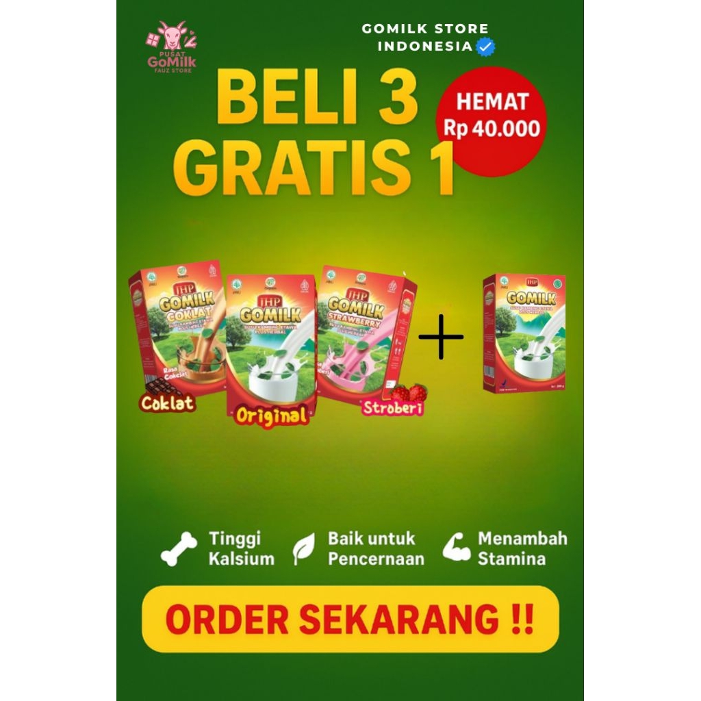 

BELI 3 GRATIS 1 GOMILK Susu Kambing Etawa Gomilk 200g - Susu Kambing Etawa Herbal | Tambah Nafsu Makan, Imunitas, Pencernaan, Tulang Kuat