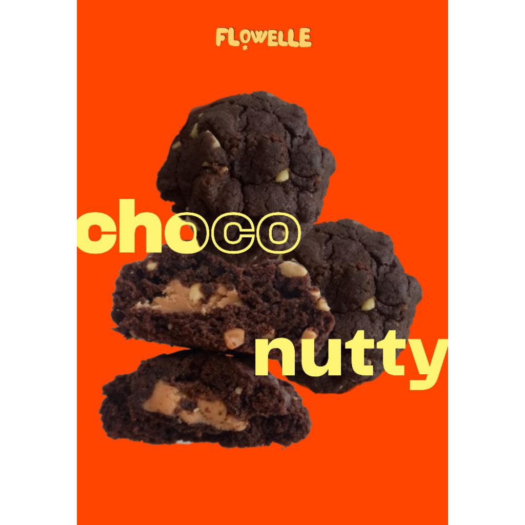 

Choco Nutty Cookies | Cookies Flowelle | Peanut butter fillings | Dark chocolate cookies | 50 gr | Pcs
