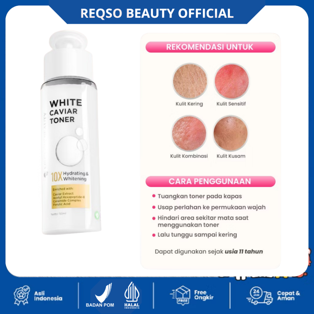 MS GLOW Toner White Caviar untuk Kulit dengan Flek hitam dan tanda-tanda penuaan