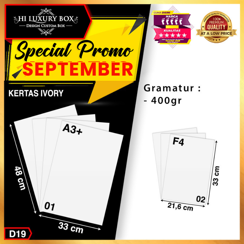 

Kertas|Ivory|Lembaran|Murah|Polos|A3+|F4|400GSM|D19