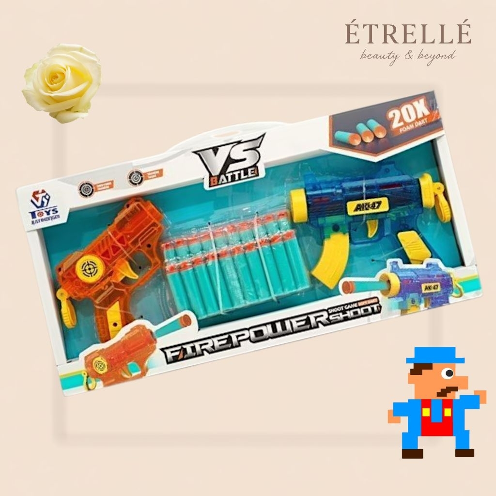 Mainan Pistol Anak AK47 + Pistol Mini Isi 20 Peluru Busa