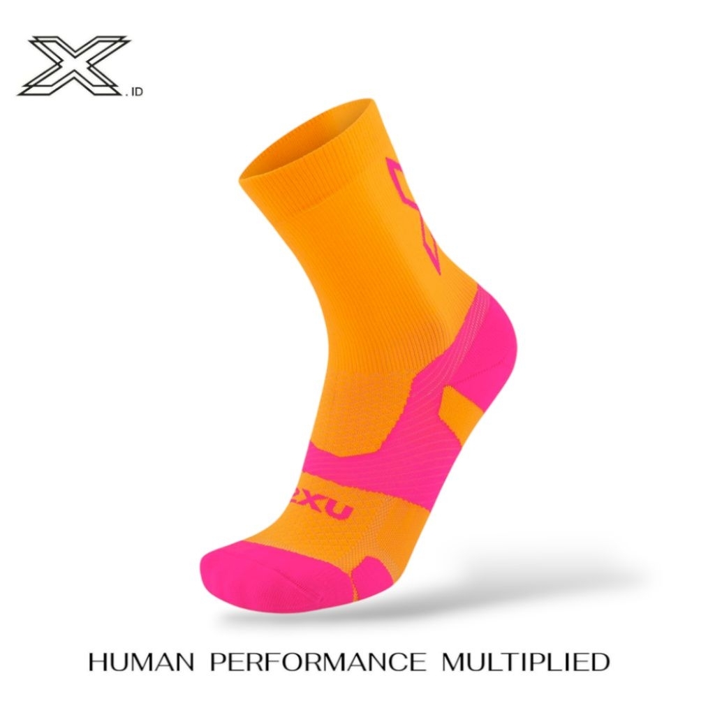 2xu Vectr Light Cushion Crew Socks Solar Orange Fuchsia